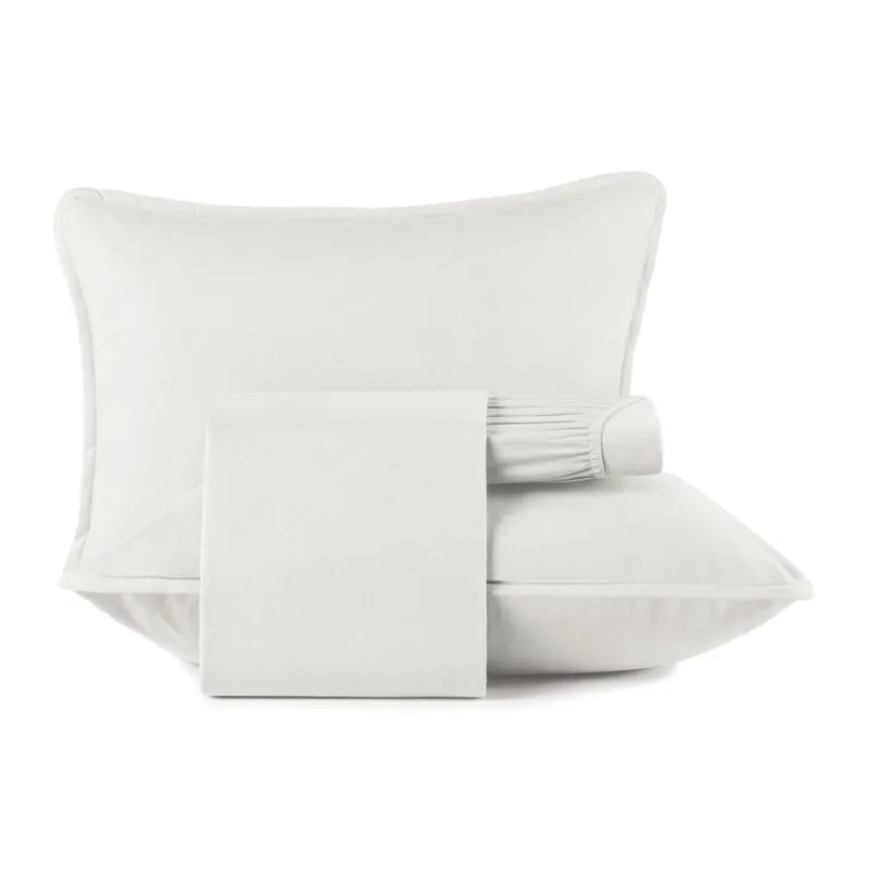 2,10M X 2,40M-JOGO CAMA 4PC MALHA 100% ALGODAO C/ROLOTE. - BRANCO