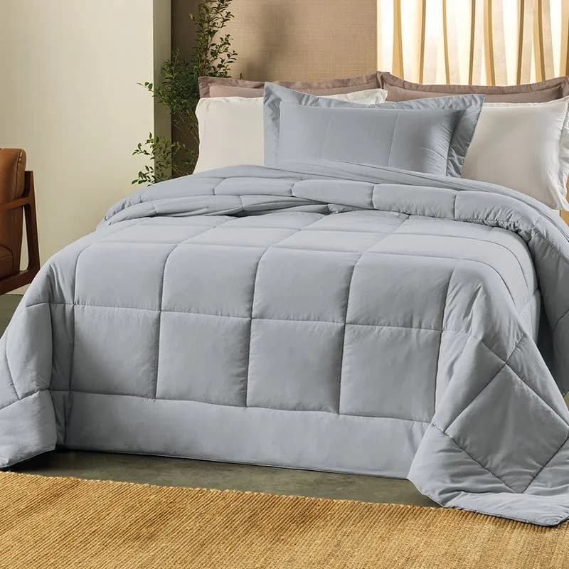 2,80M X 2,60M-EDREDOM TOQUE ACETINADO SOUFFLE - CINZA GRIFE