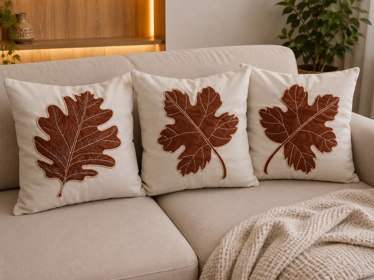 CAPA ALMOFADA SUEDE BORDADA FOLHAS