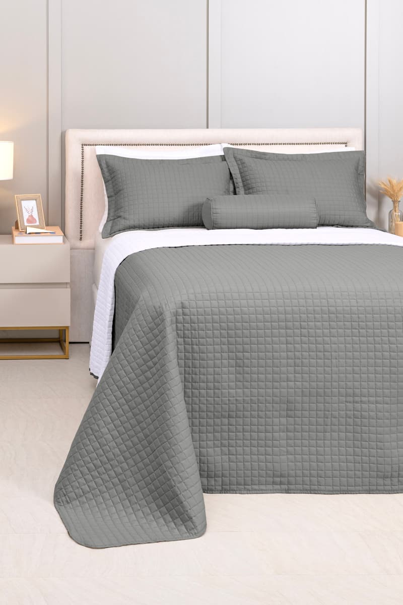 COBRE LEITO PLAZA CASAL DUPLA FACE 03 PCS POL. - GRIS/BRANCO