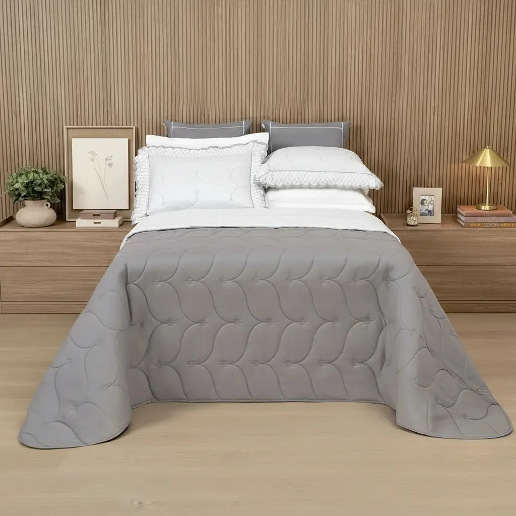 COBRE LEITO SERELE KING 03 PCS - POL. - GRIS/BRANCO