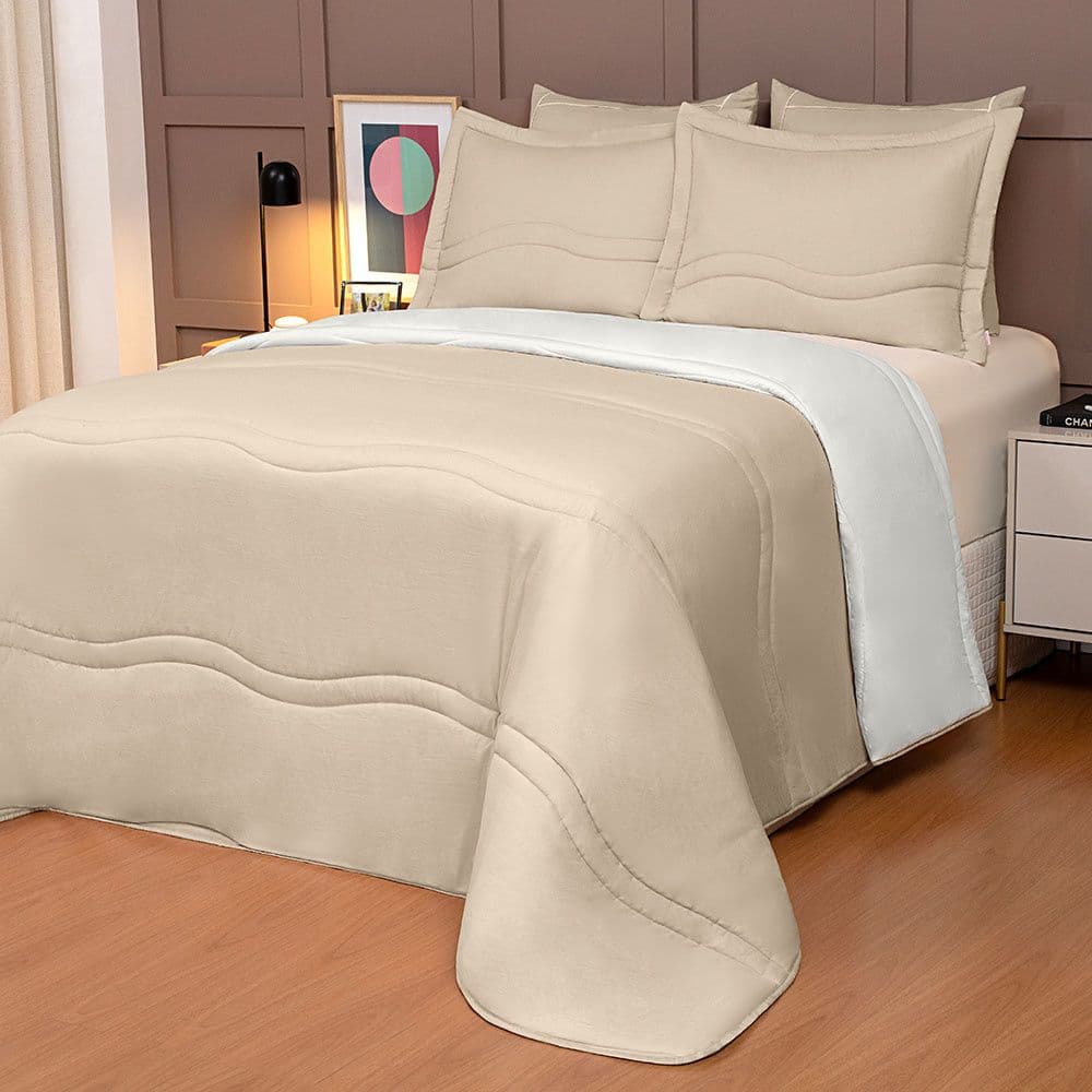 EDREDOM ALURE KING 03 PCS POL. WASHED - BEGE/PALHA