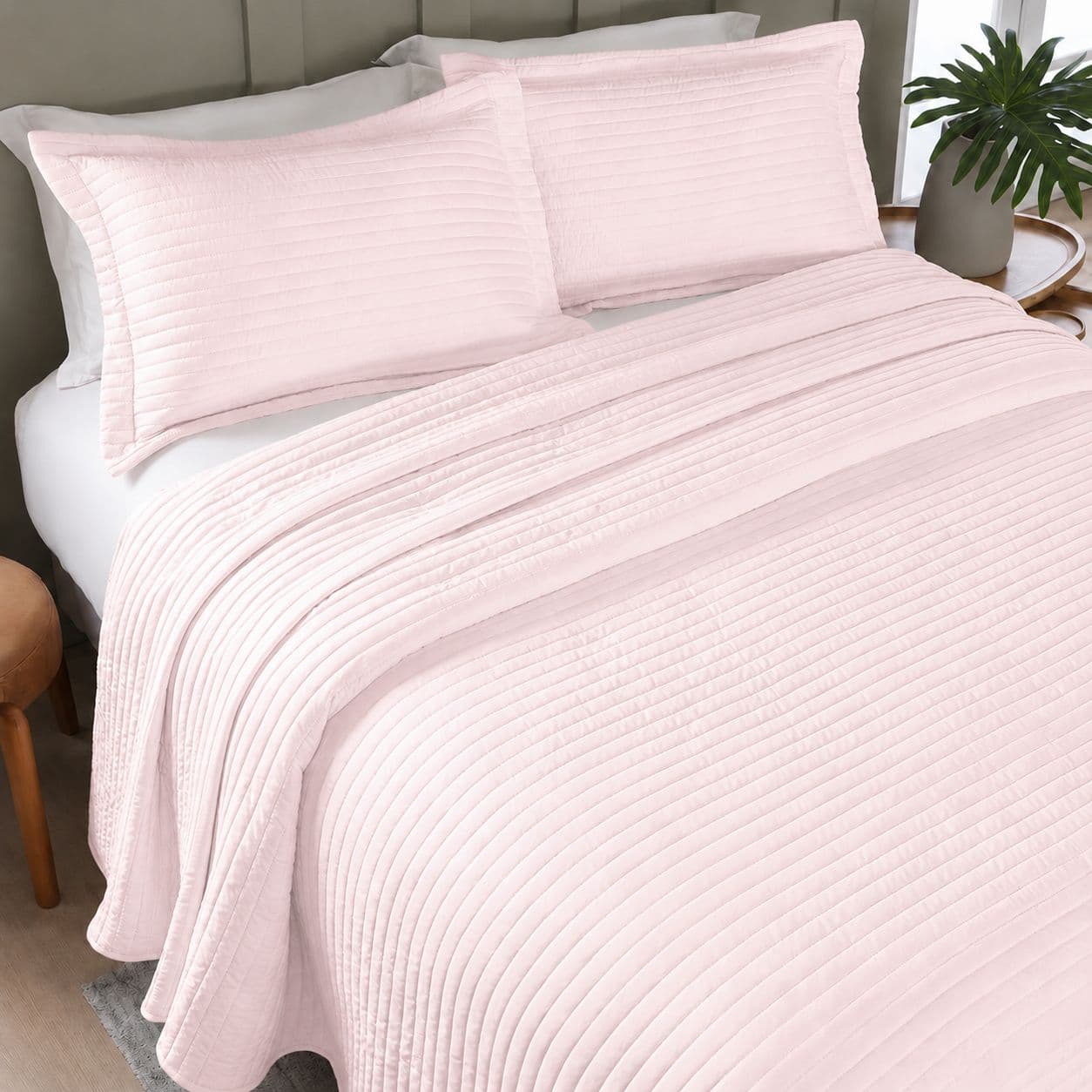 KIT COLCHA BORDADO AURORA CASAL 3 PECAS ROSE