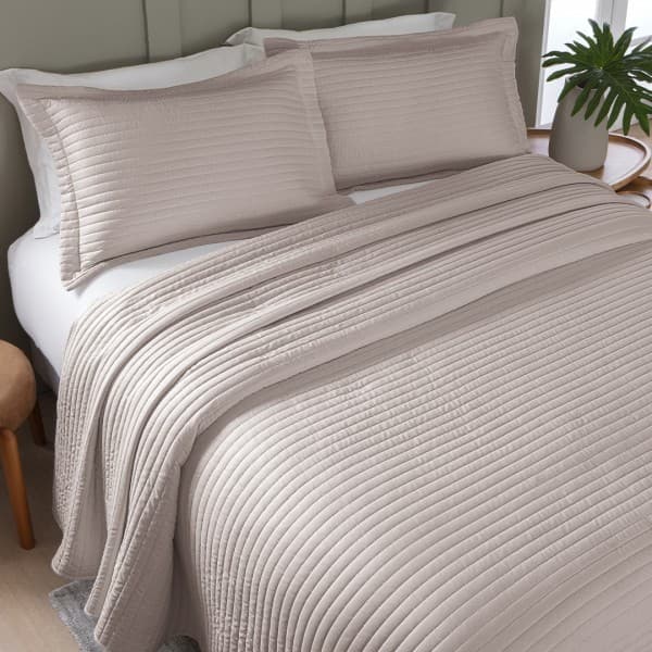 KIT COLCHA BORDADO AURORA CASAL 3 PECAS TAUPE