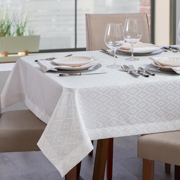 TOALHA DE MESA JACQUARD FIRENZA 6 LUGARES GEOMETRICO BRANCO